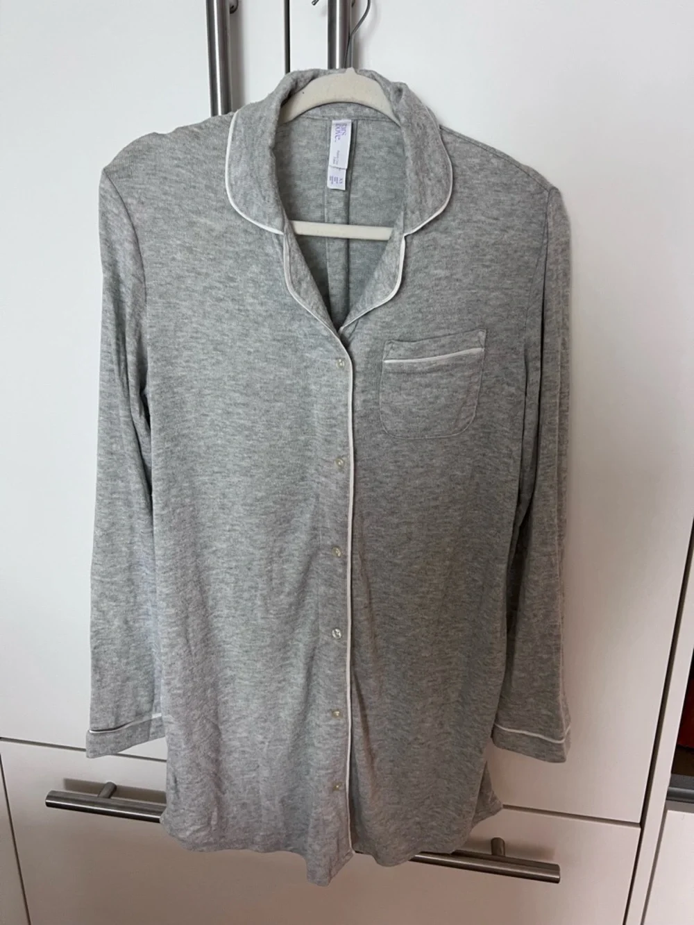 Target Gray Women's Long Sleeve Pajama Dress with White Piping - Picture 1 of 2